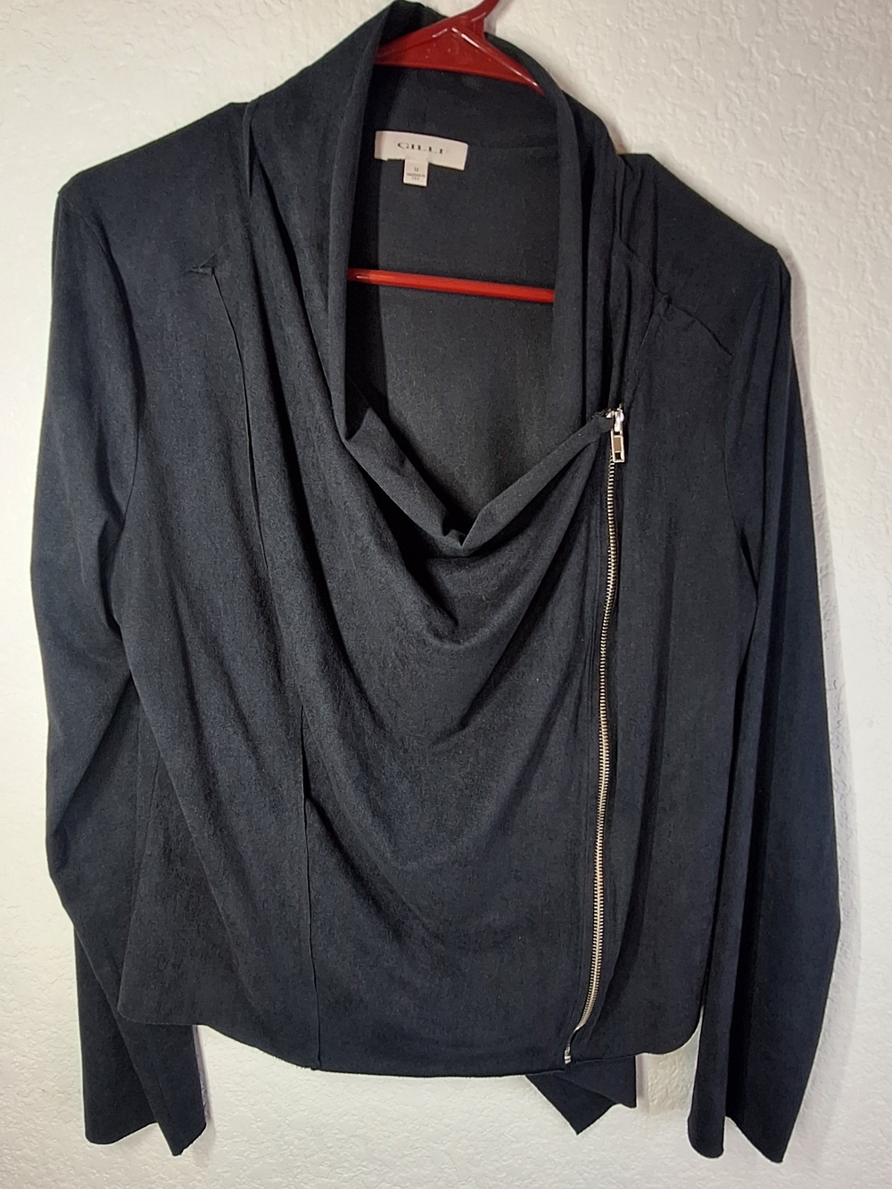 Gilli Black Asymmetrical Zip Drape Front Moto Jacket Size Medium